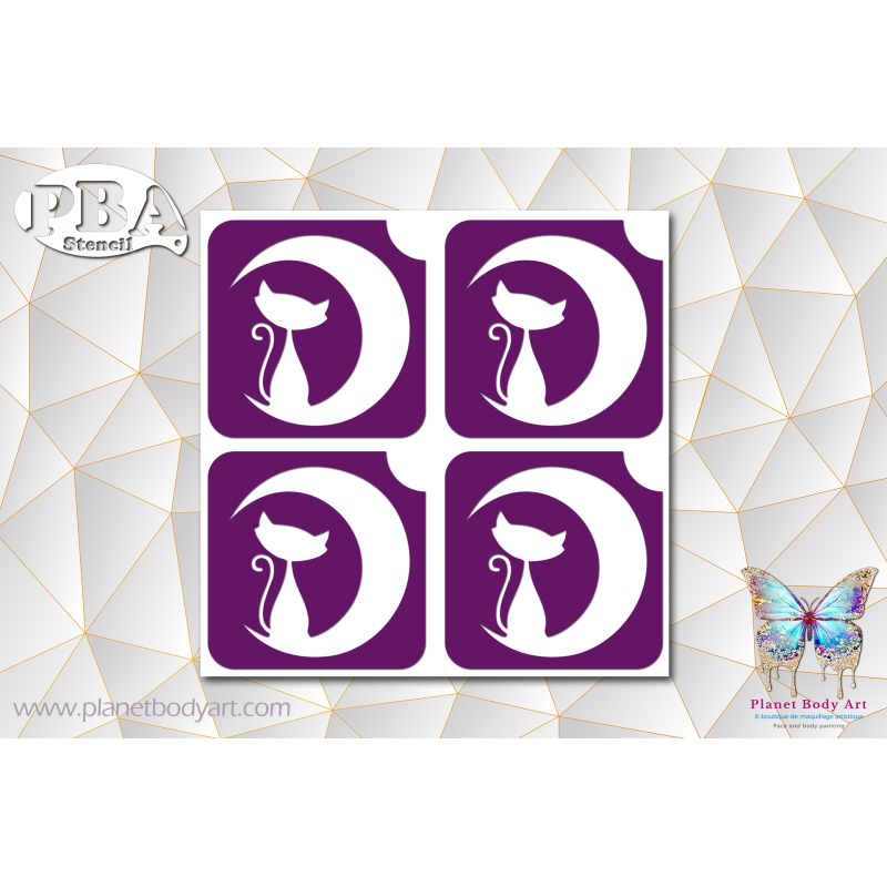 Chat Lune 45x45 planche de 4 exemplaires | Pochoir Adhésif | PBA Stencil