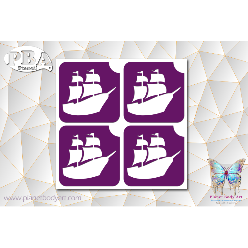 Bateau 45x45 planche de 4 exemplaires | Pochoir Adhésif | PBA Stencil