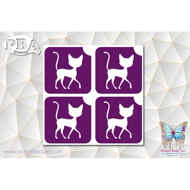 Chat 45x45 planche de 4 exemplaires | Pochoir Adhésif | PBA Stencil